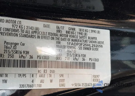 2017 Ford Focus Se из США, поврежденный, VIN 1FADP3F25HL292056